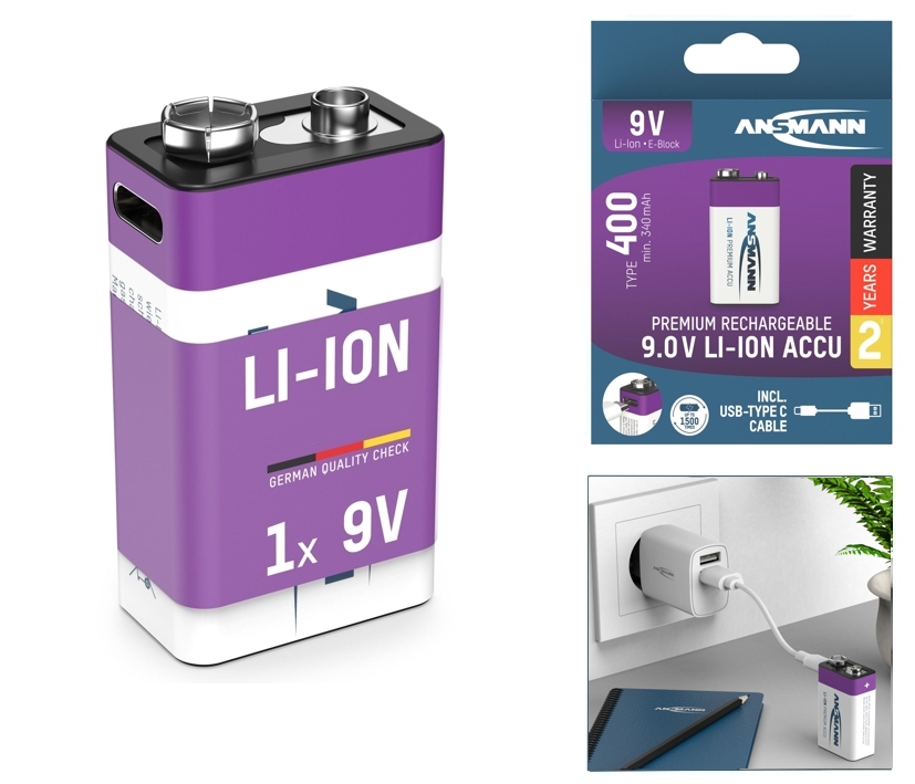 Ansmann_Lithiumakku_1315-0005_33-500-01550_B01 9V Akku Lithiumakku 9V Block 400mAh inkl USB-C Ladekabel