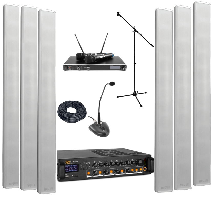 Kirchen SET-16 bestehend aus 6xTonsäulen 1xMischverstärker 2er Funkmikro 1xStativ 1xAltarmikrofon Kirchen SET-16 bestehend aus 6xTonsäulen 1xMischverstärker 2er Funkmikro 1xStativ 1xAltarmikrofon