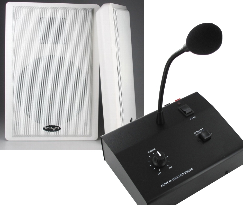 Praxenset_02_2019 Durchsagesystem für Praxen und Büros SET-02 mit 2 flachen Wandlautsprechern