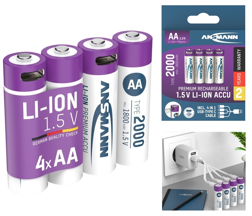 Ansmann_Lithiumakku_1312-0036_33-500-01510_B01 Lithiumakku 1,5Volt Mignon AA je 2000mAh inkl USB-C Ladekabel - 4er-Pack --