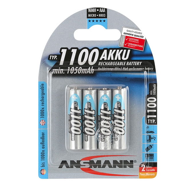 AAA Micro Akku 1100mAh 4er Pack Ersatzakku für Funktelefon und andere Geräte
