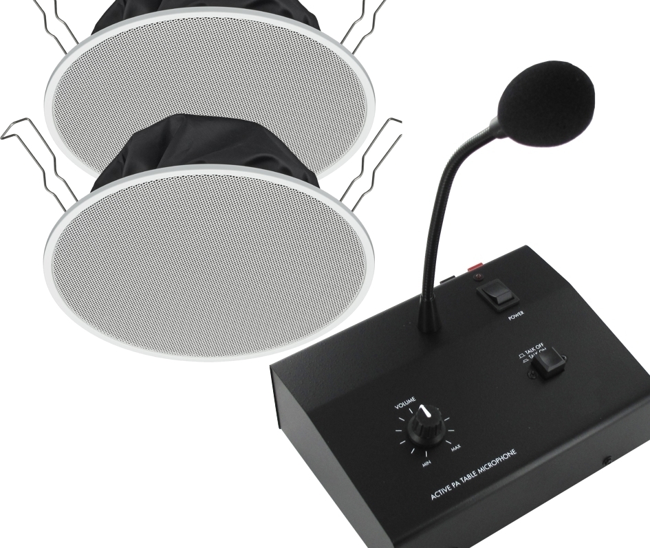 Praxenset_03_2024 Durchsagesystem für Praxen und Büros SET-03 mit 2xDeckenlautsprecher in Weiss