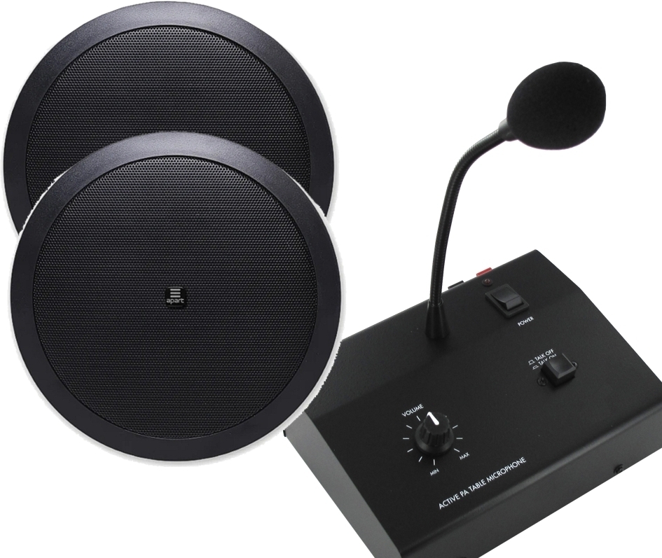 Praxenset_04_2024 Durchsagesystem für Praxen und Büros SET-04 mit 2xDeckenlautsprecher in Schwarz