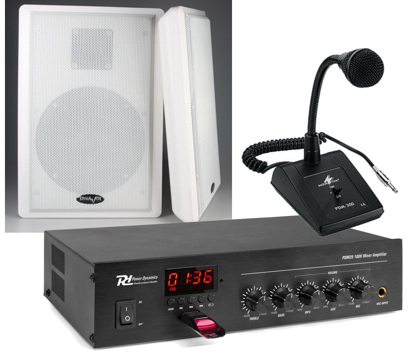 durchsage_praxis_Buero_set14_2020 Durchsagesystem für Praxen und Büros SET-14 mit 2 Wandlautsprechern